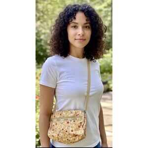 LeSportsac Deluxe Everyday Crossbody Adjustable Strap Beige Floral Y2K Bag